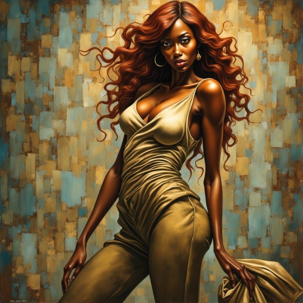 Redhead Pin-Up in Alphonse Mucha and Waterhouse Style