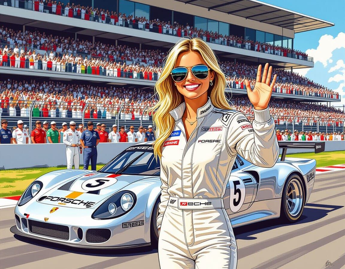 Porsche Race Driver Waves to Le Mans Crowd