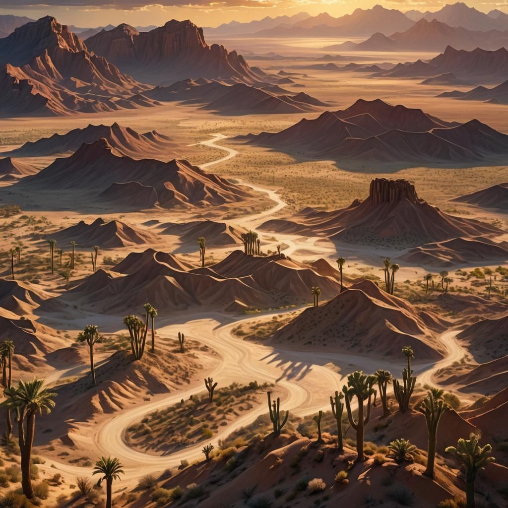 Desert Oasis Sunset: A Fantasy Concept Art