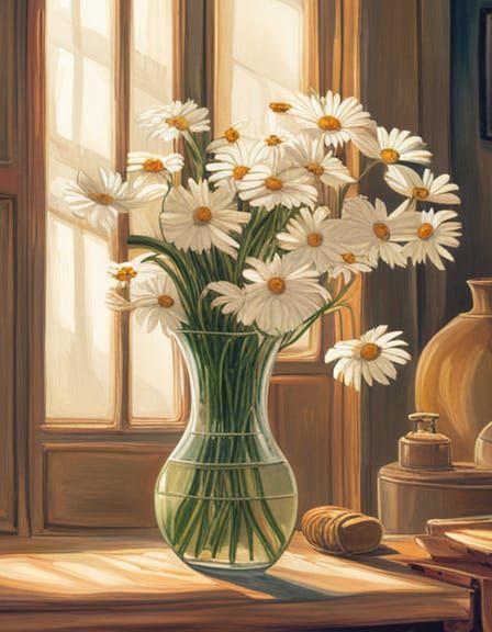 Marguerites in Vase, Studio Ghibli Style