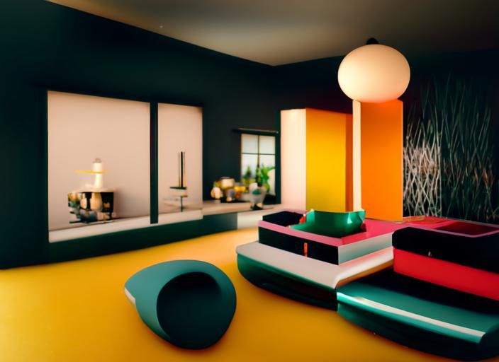 Memphis Style House Interior in Photorealistic 8k