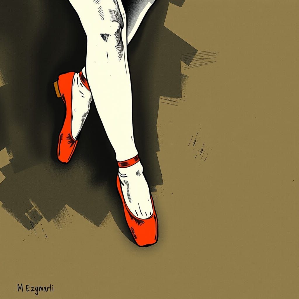 Ballerina in Red Shoes, Ink Print Art