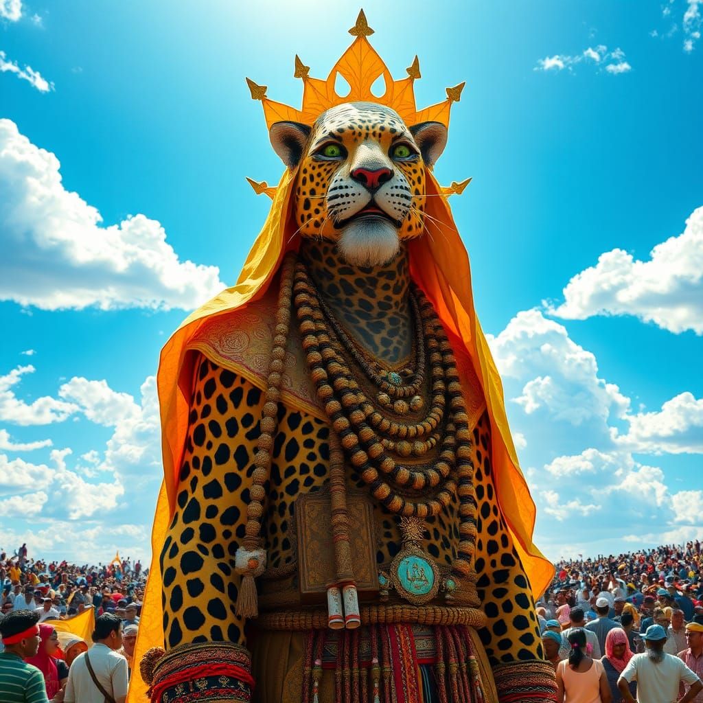 Leopard Shaman Warrior in Surreal Celestial Landscape