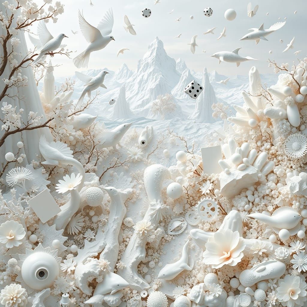Ethereal White Dreamscape: A Surreal AI-Generated Scene