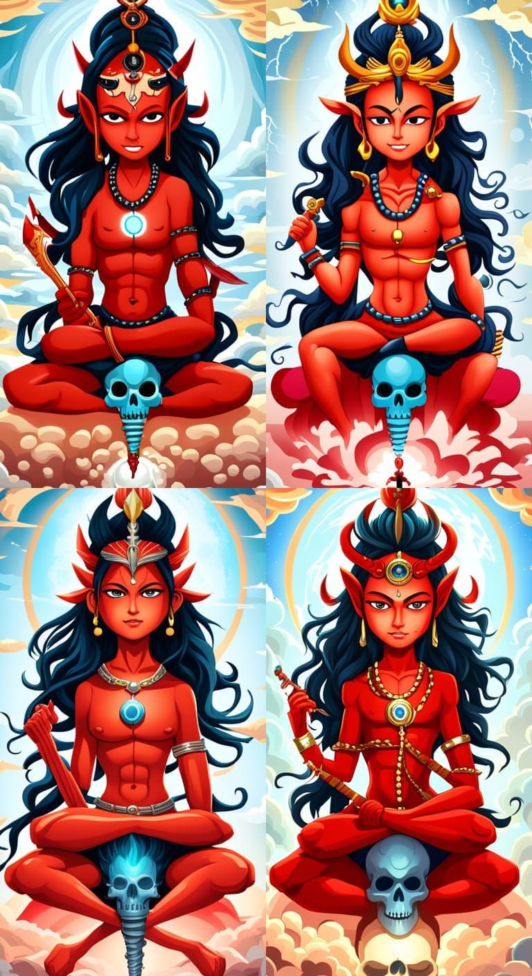 Chibi Anime Lord Shiva on Skull Throne