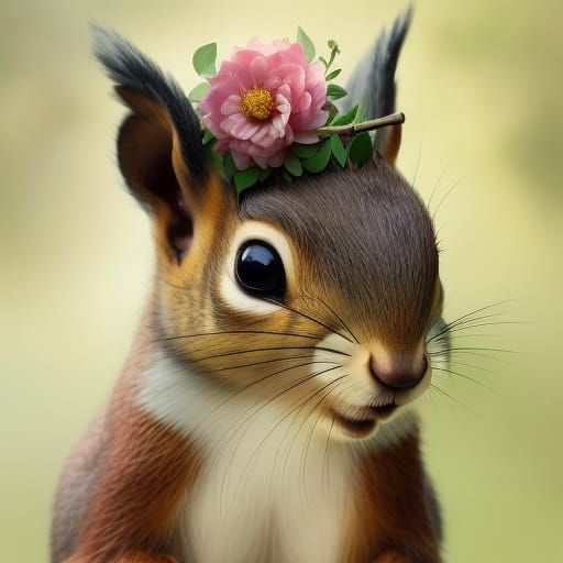 Adorable Chibi Squirrel with Flower Crown, Anime CGI