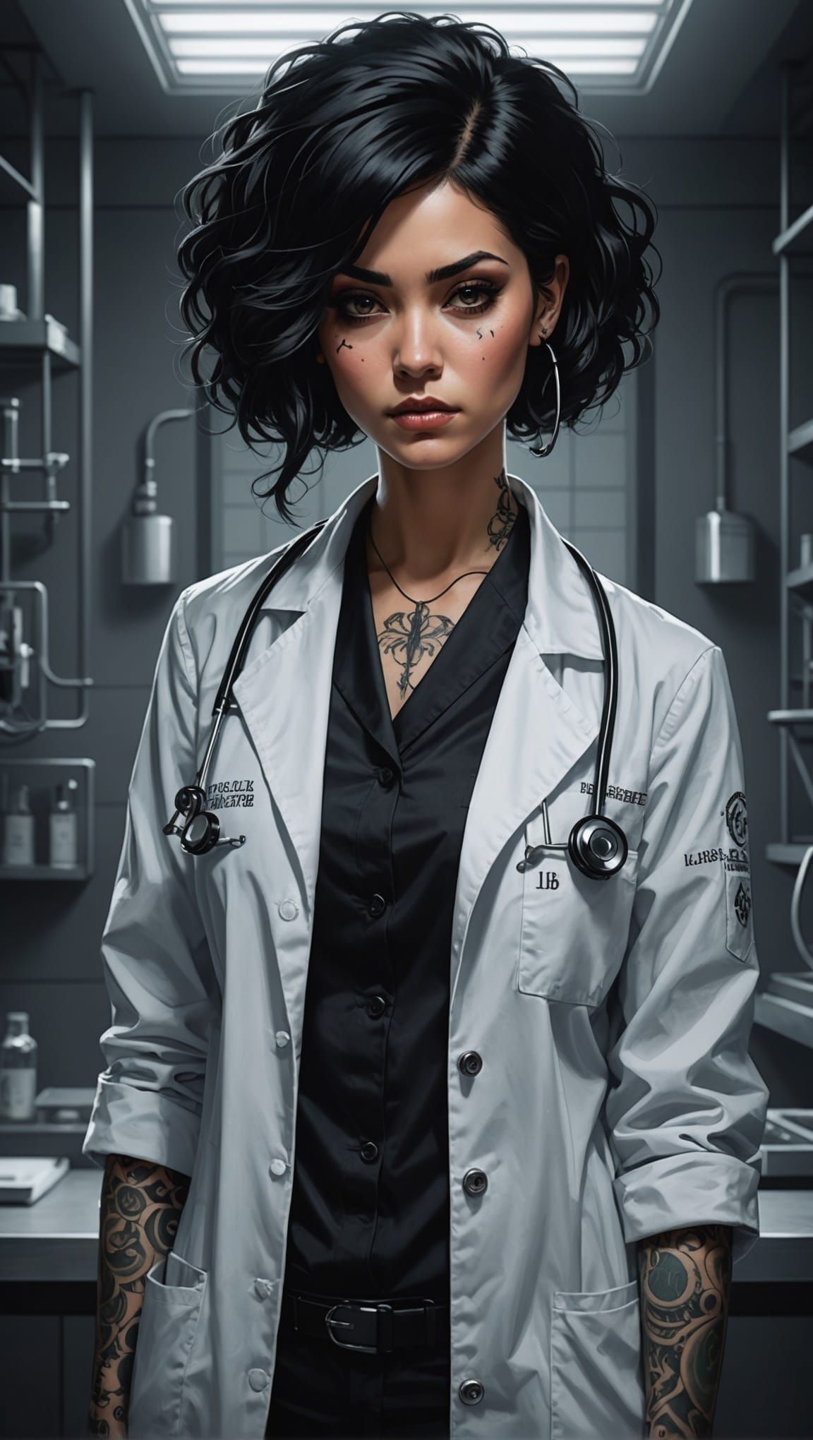 Tattooed Woman in Morgue, 3D Anime Art