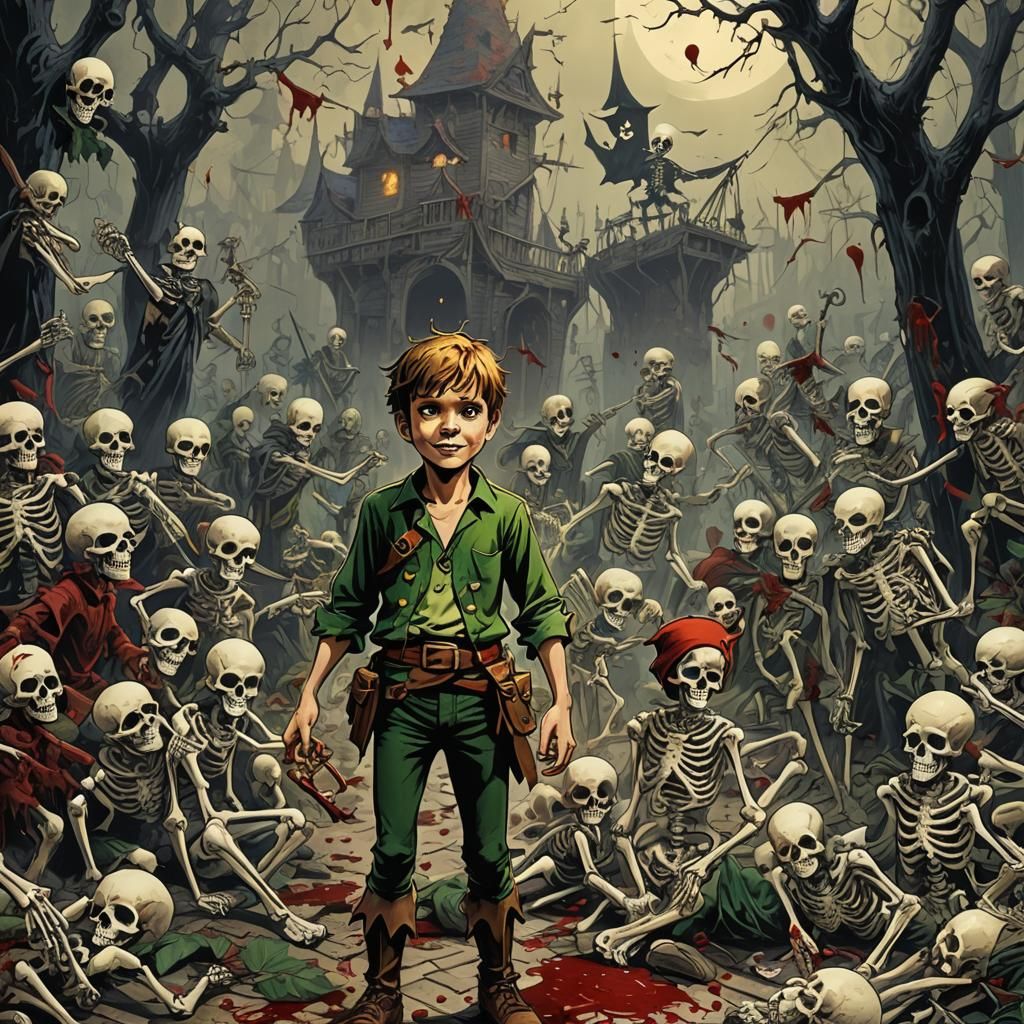 Sinister Peter Pan in Dark Fantasy Style