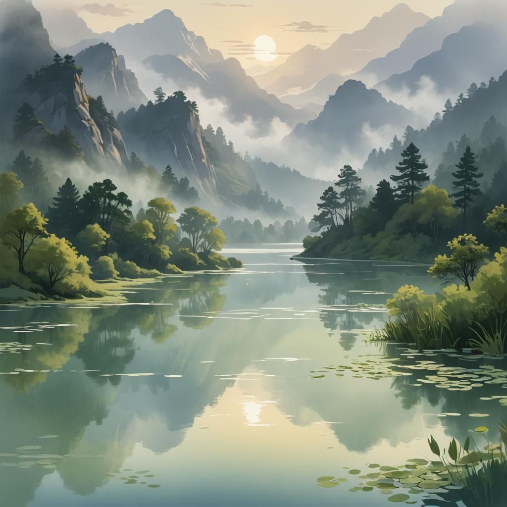 Inspirational Lyrics on Misty Mountains at Dawn