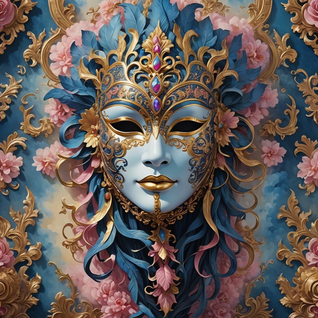 Enigmatic Mask Surrounded by Colorful Smoke