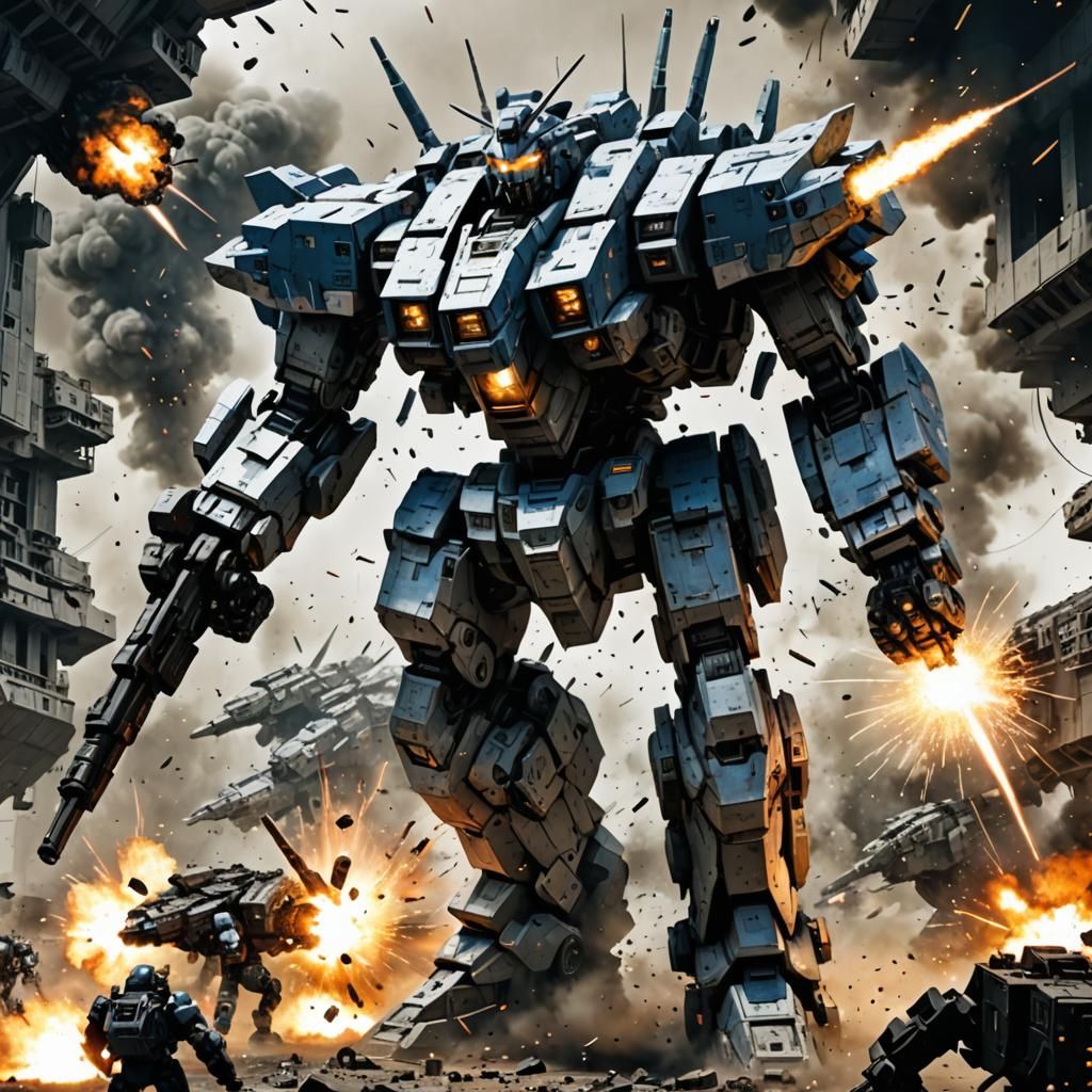Armored Core Robot Destroys Spaceship in Huge Explosion