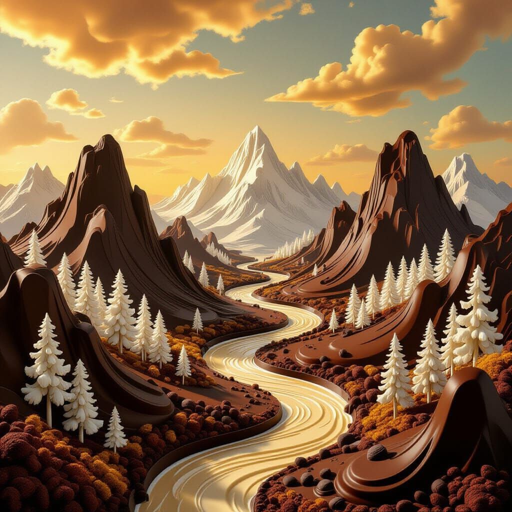 Fantastical Chocolate Landscape with Surreal Elements