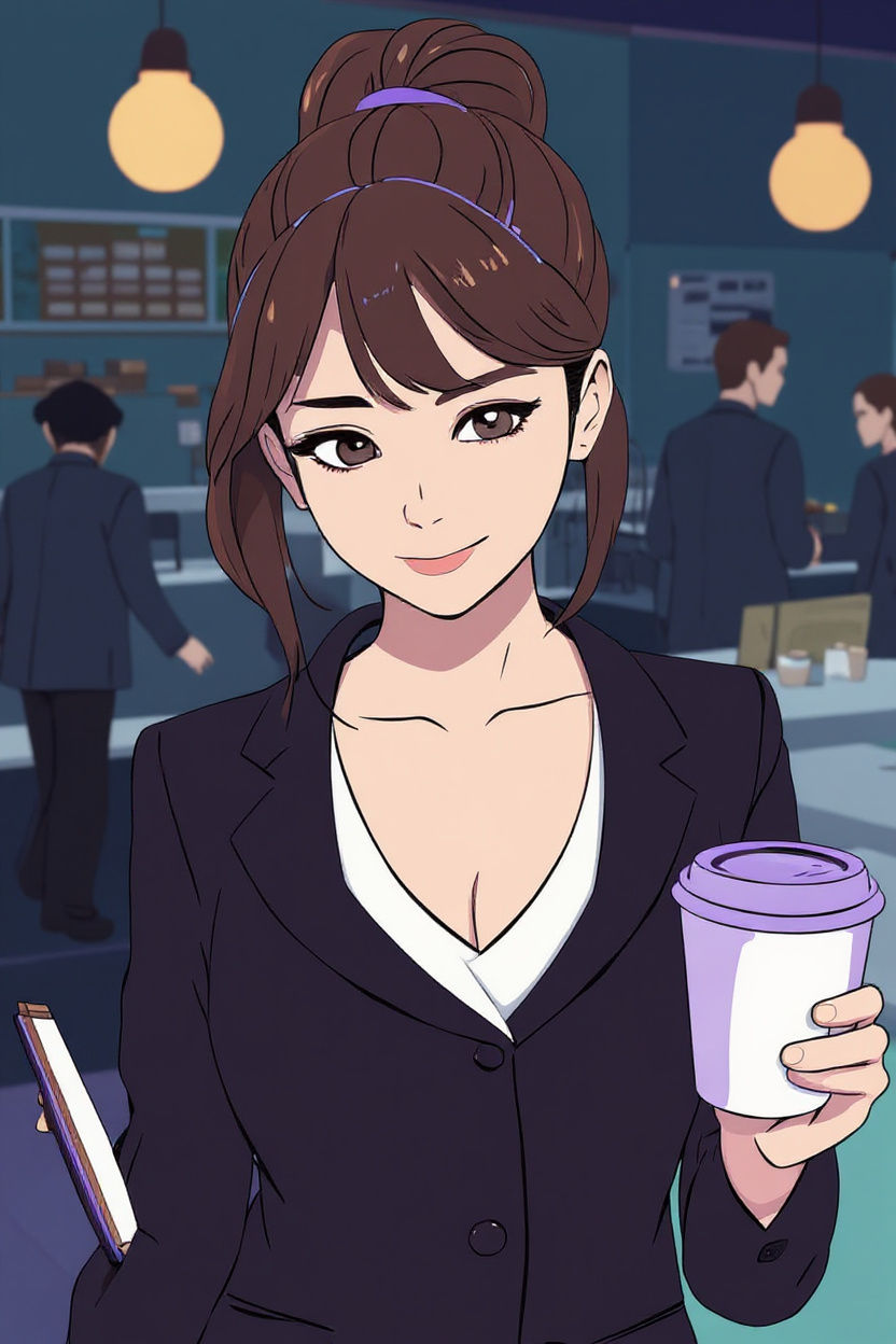 Sae Chabashira in Anime-Style Cafe Scene