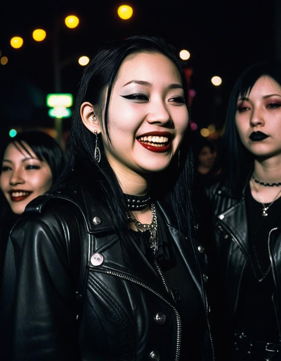 Laughing Goth Woman in Street Photography Style