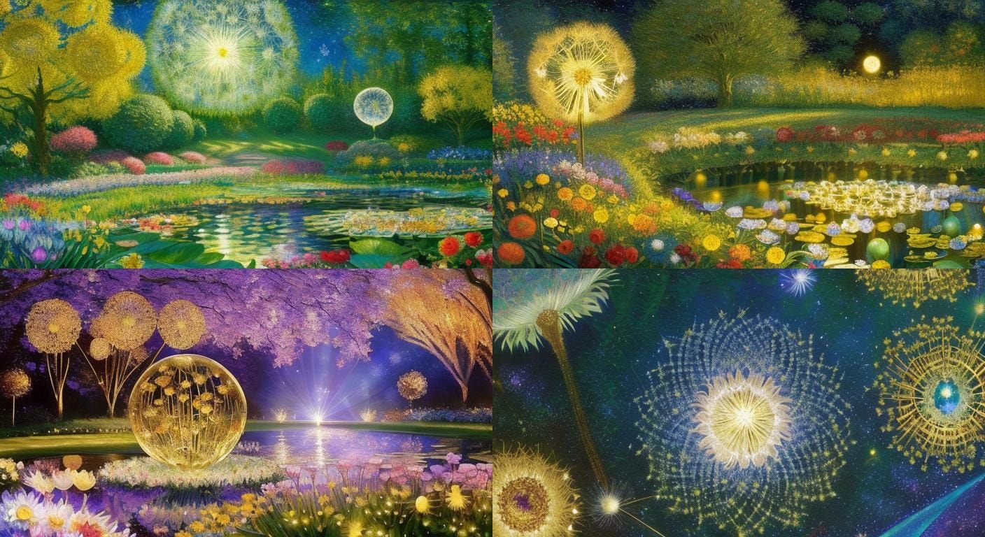 Golden Dandelion with Crystal and Galaxy Details