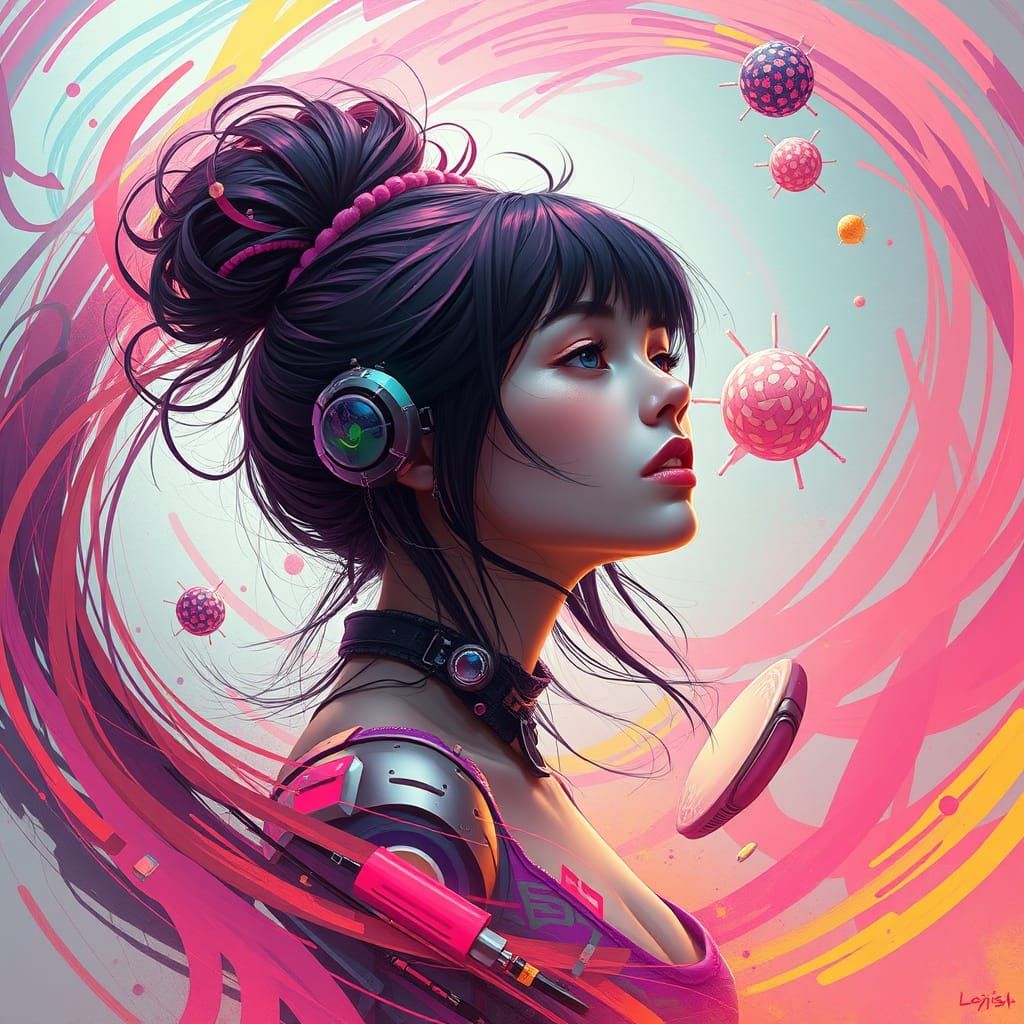 Woman in Abstract Environment in Digital Art Style