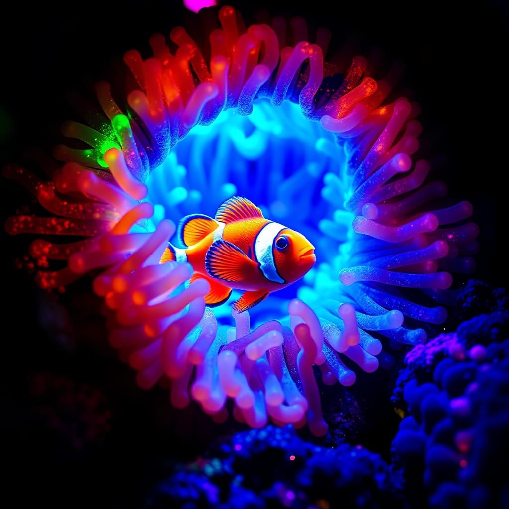 Prismatic Clownfish in Glowing Coral Reef