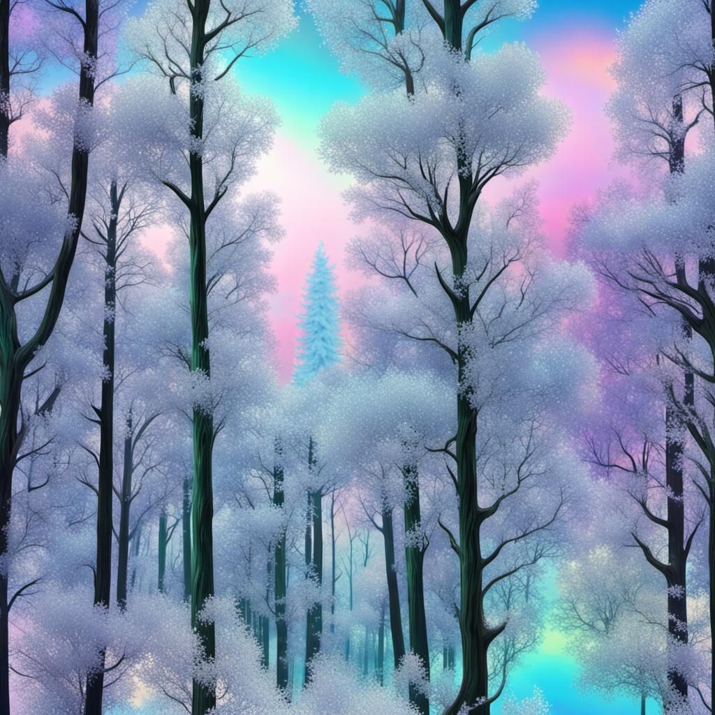Holographic Iridescent Forest in Y2K Style