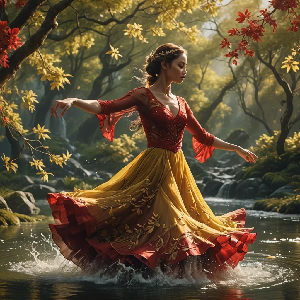 Graceful Dancer Twirling on Water: Digital Matte Painting