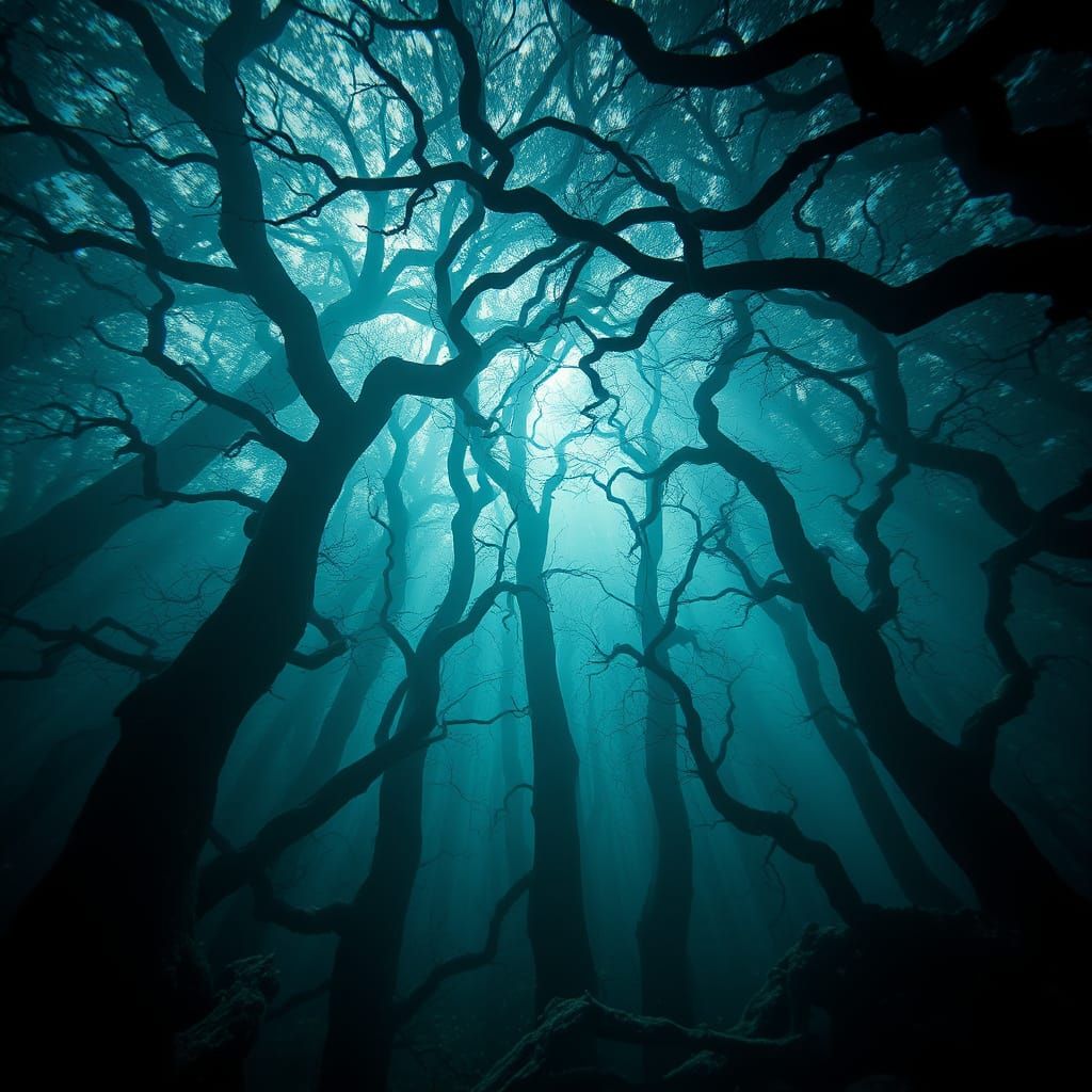 Ethereal Underwater Forest Scene in Cinematic Style