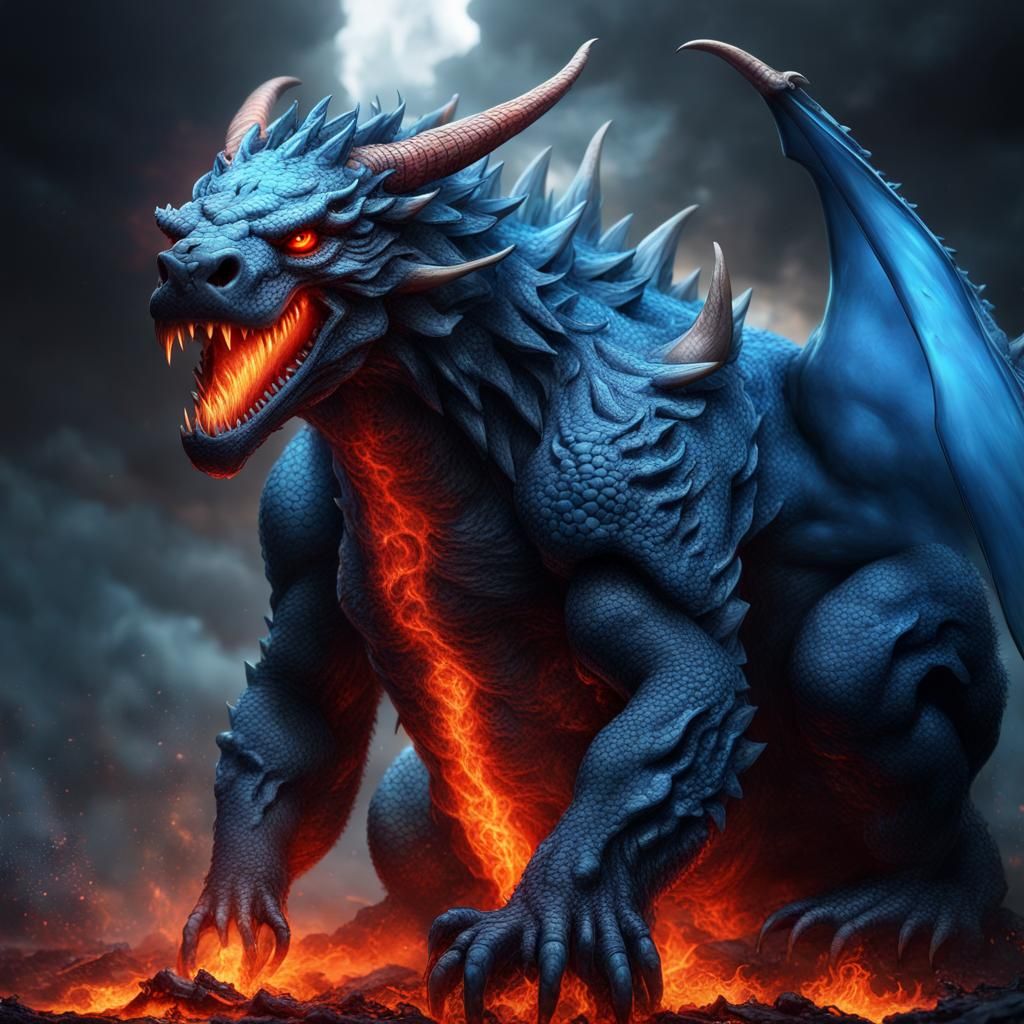 Demonic Blue Diamond Lava Dragon Bear Portrait