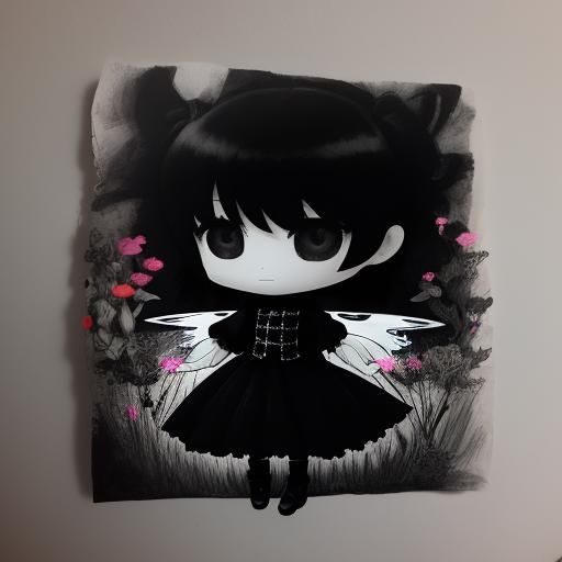 Surreal Crayon Drawing of Goth Woman in Rayograph Style