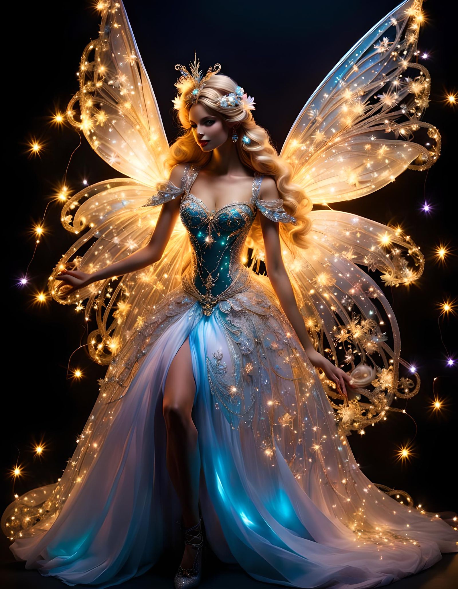 Magical Fairy with Luminous Wings in Dreamy Night