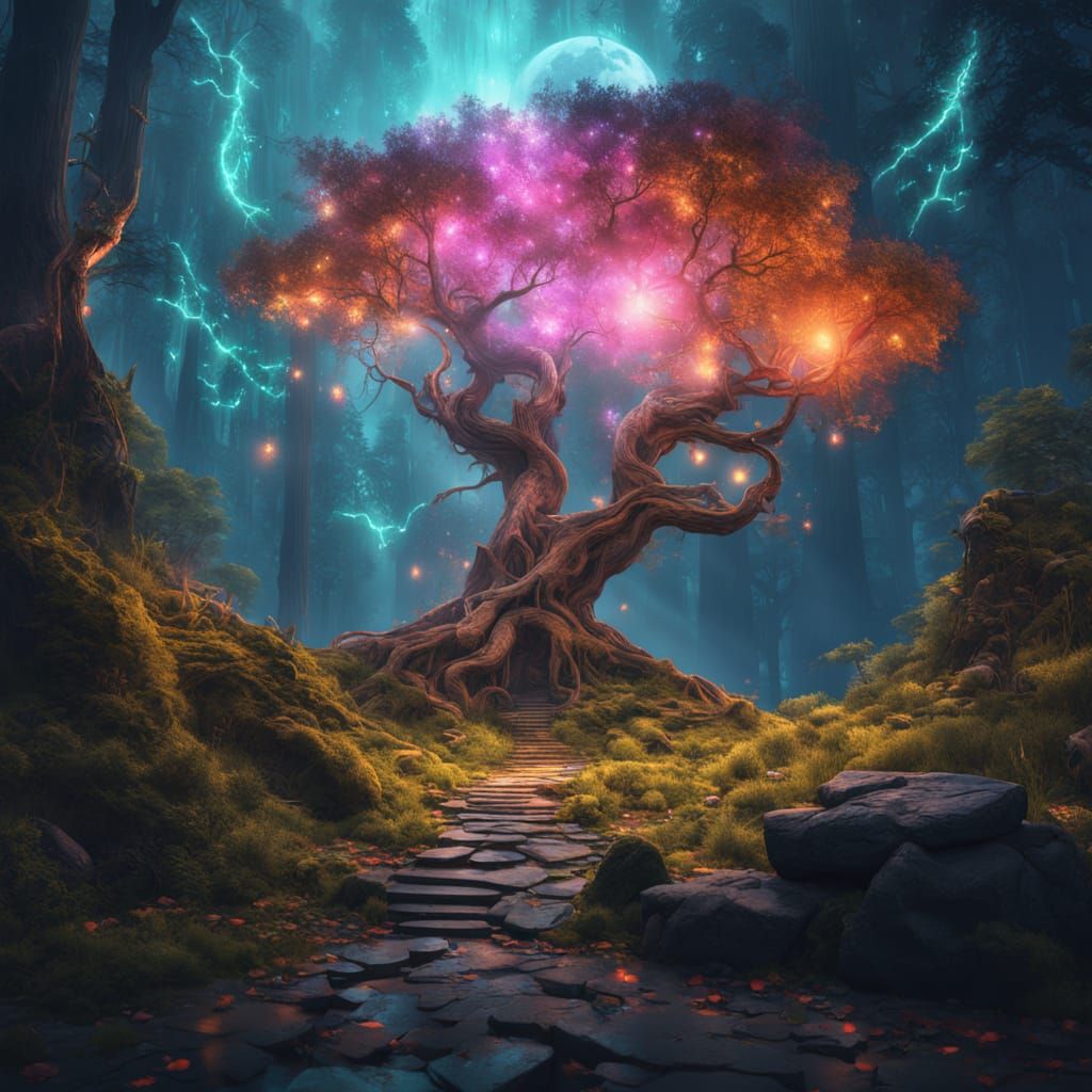 Mystical Forest Spirit Unleashes Energy in Cosmic Battle