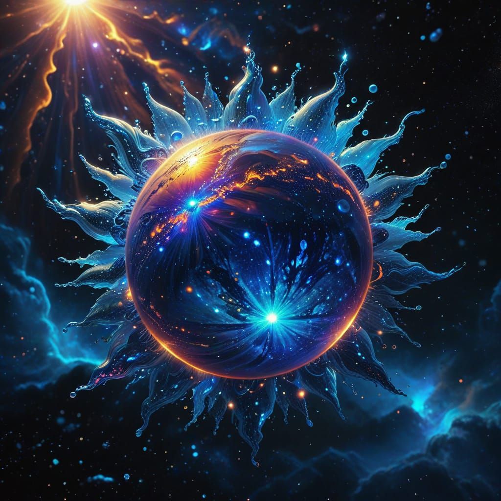 Vibrant Holographic Astral Sun in Cosmic Space