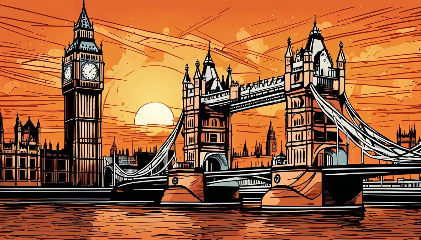 London Skyline: Line Art Illustration at Sunset