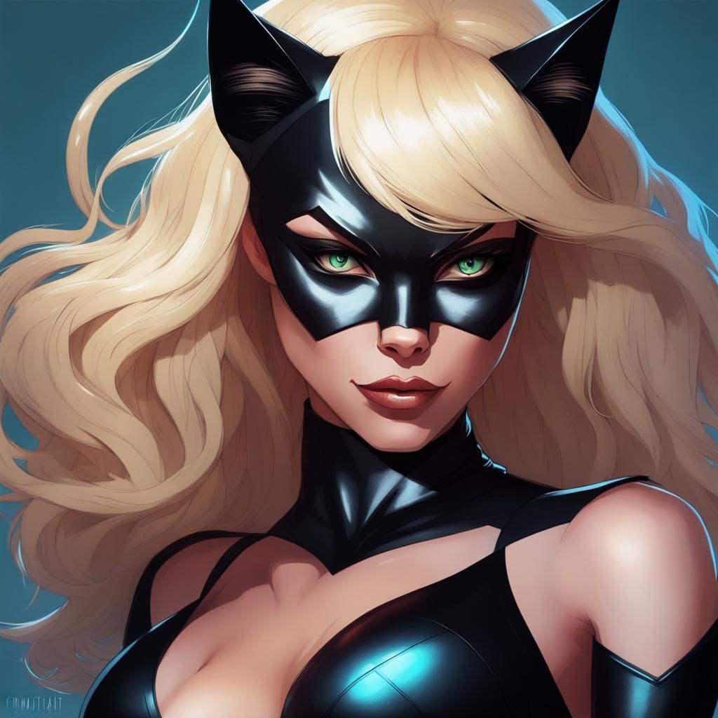 Fantasy Black Cat Woman with Blond Hair