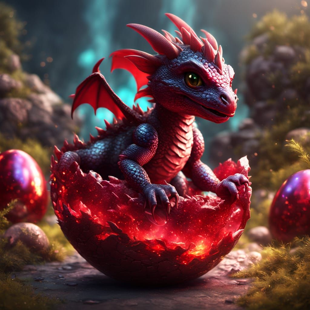 Majestic Ruby Dragon Hatchling Breaks Free