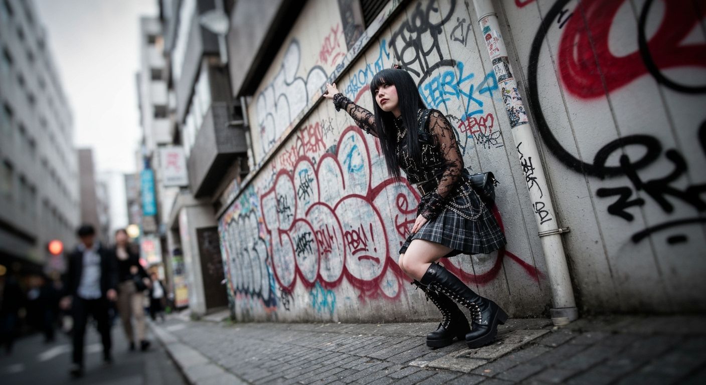 Punk Gyaru Girl in Urban Graffiti Scene