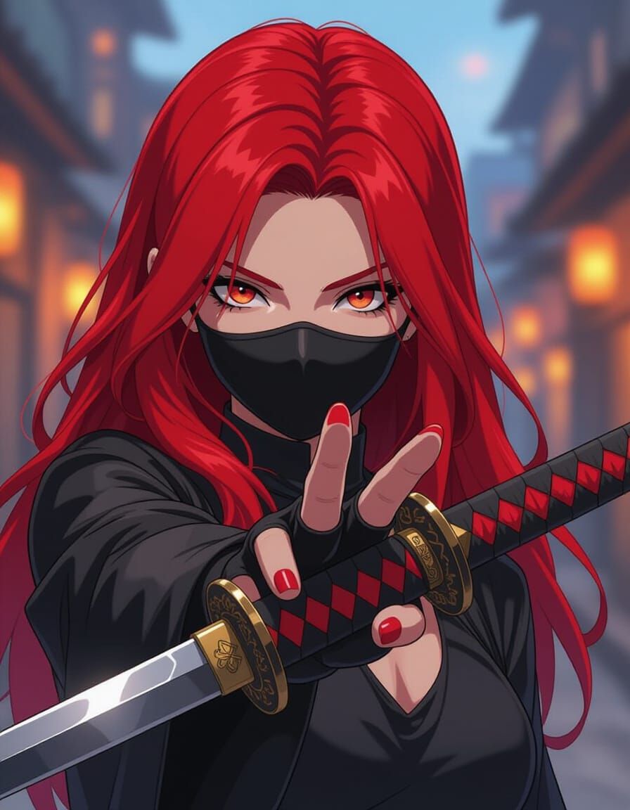 Goth Woman Holds Katana in Anime Style