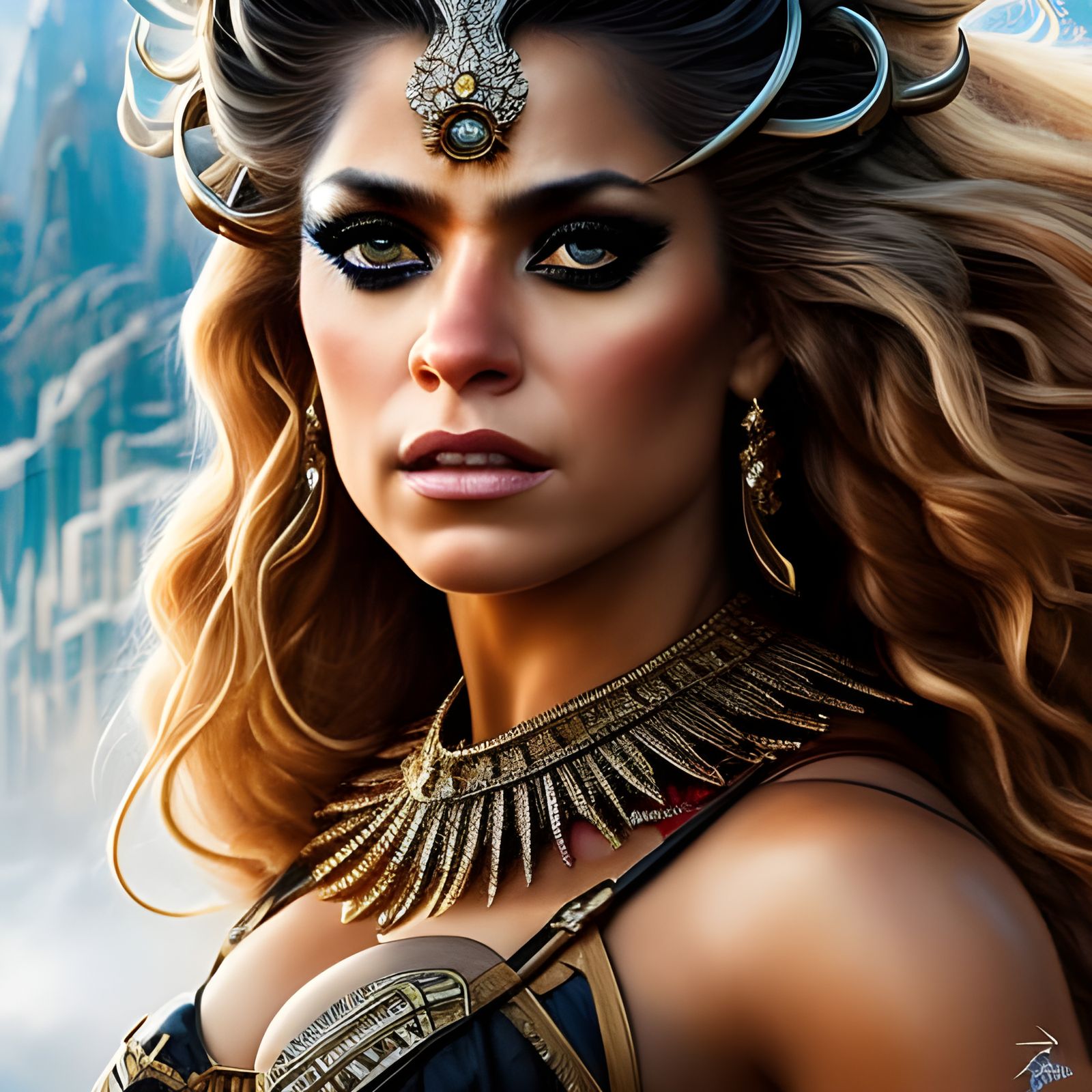 Furious Shakira Portrait in Art Nouveau Style