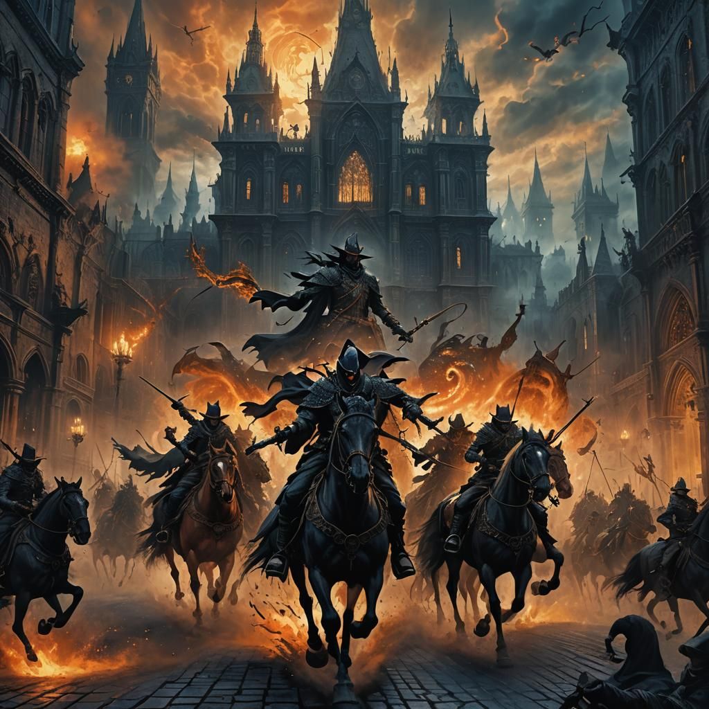 Bloodborne Cavalry Charge Through Gothic City