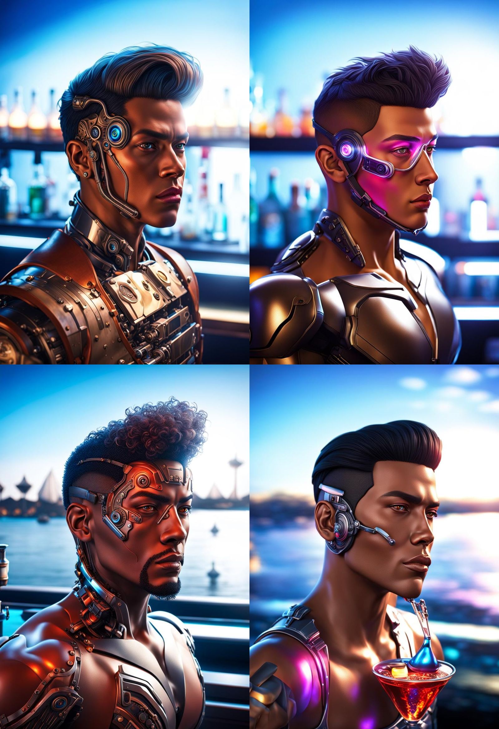 Hyperrealistic Cyborg Bartender with Intricate Details