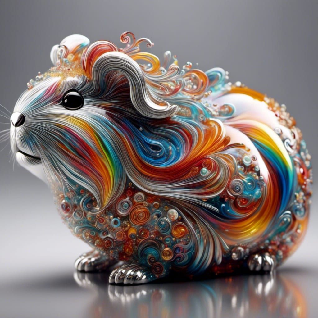 Whimsical Glass Guinea Pig with Colorful Swirls
