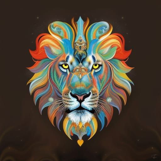 Cosmic Lion Portrait in Tessellated Ink Style