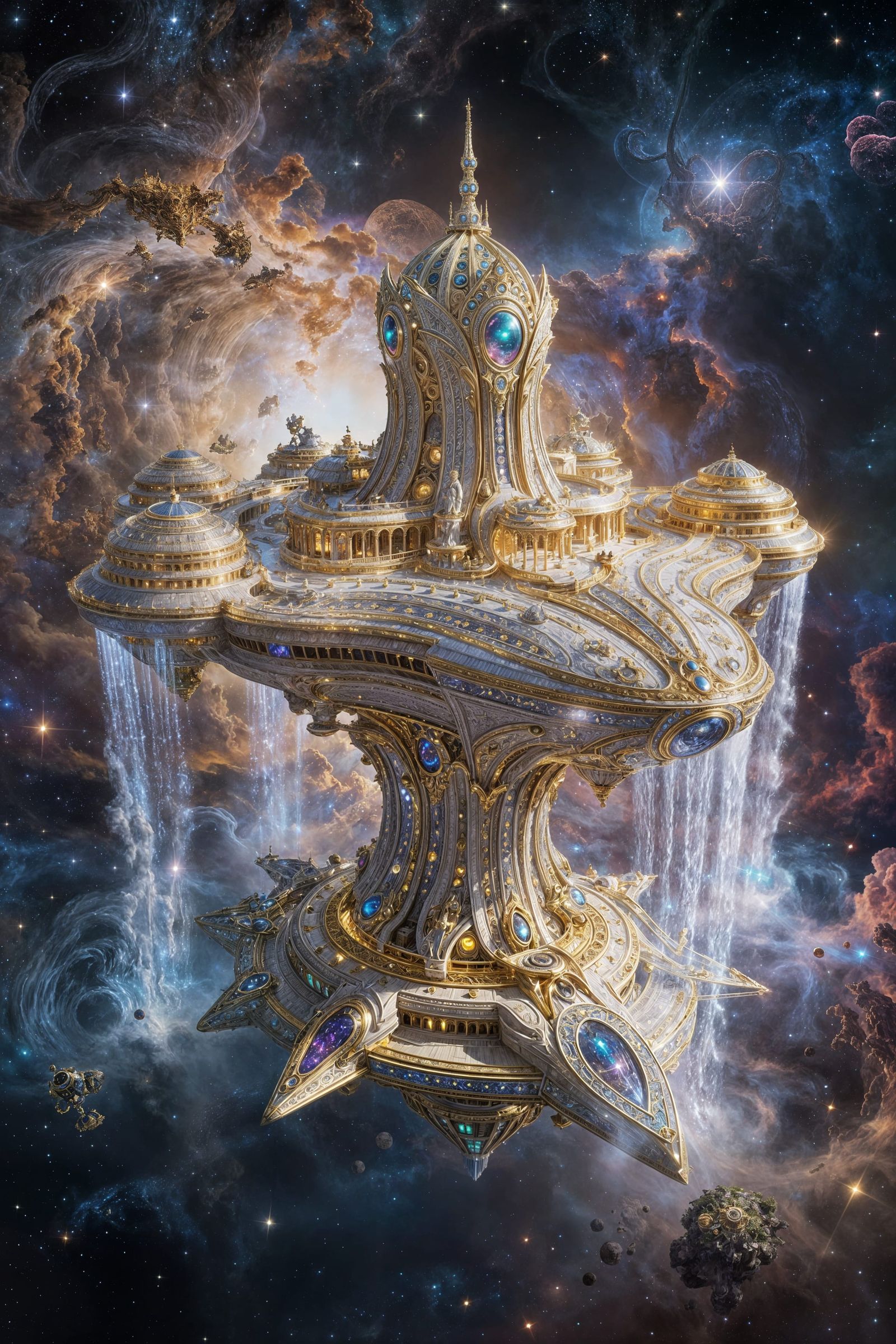 Ornate Sci-Fi Cosmic Mother Ship in Nebula
