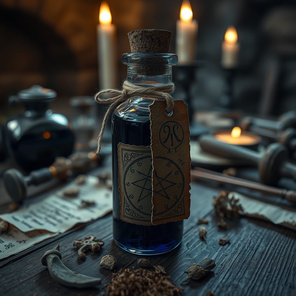 Dark Fantasy Vial of Navy-Blue Liquid