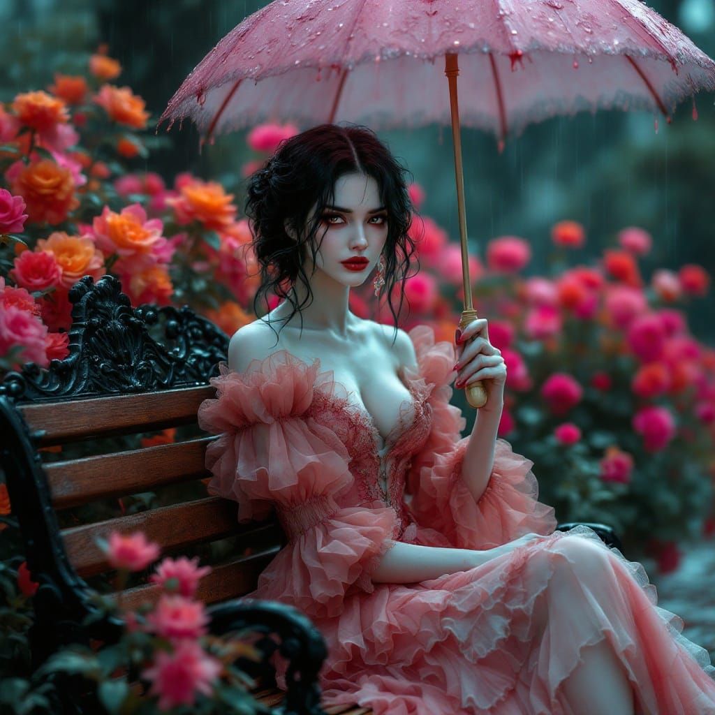 Ethereal Vampire Maidens Amidst Whimsical Blooms