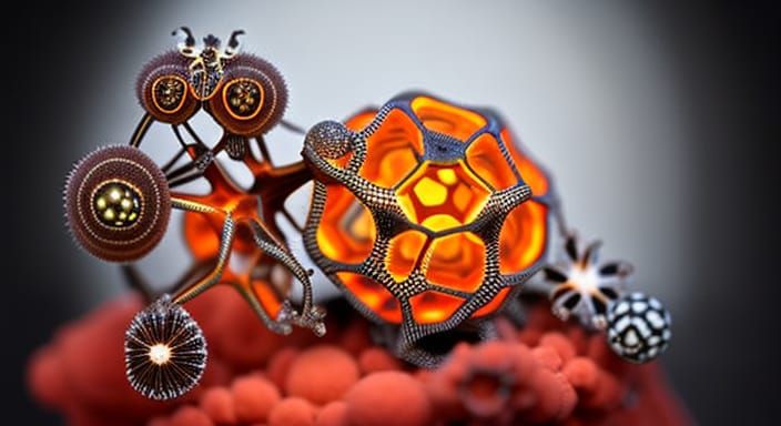 Fiery Fractal with Whale Skeleton and Zentangle Elements