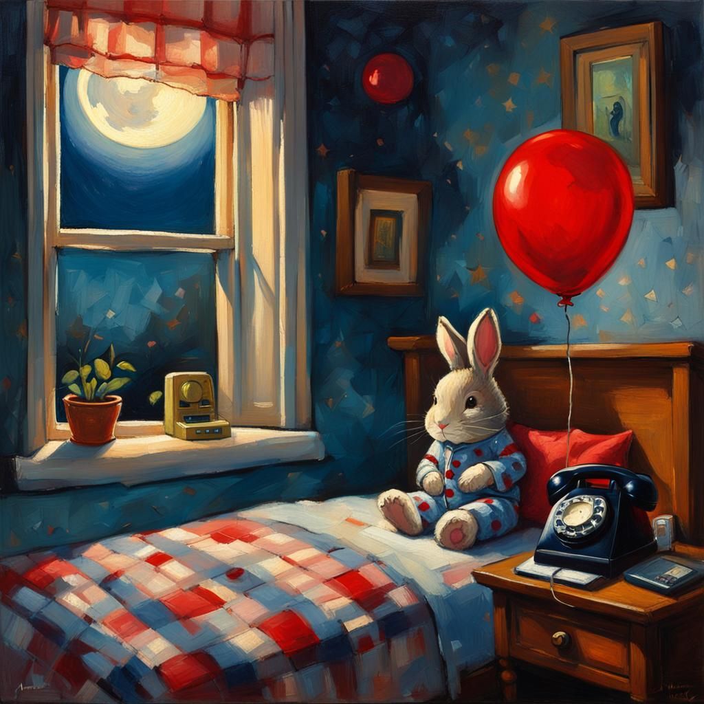 Bunny in Pajamas in Warmly Lit Room