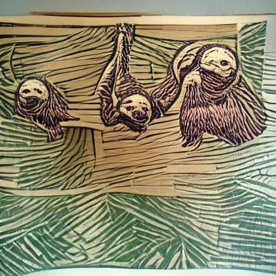 Sloths in Trees: A Woodcut Illustration