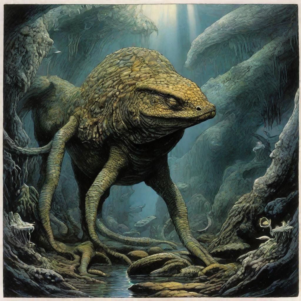 Surreal Animal in Underground Sea, Fantasy Illustration