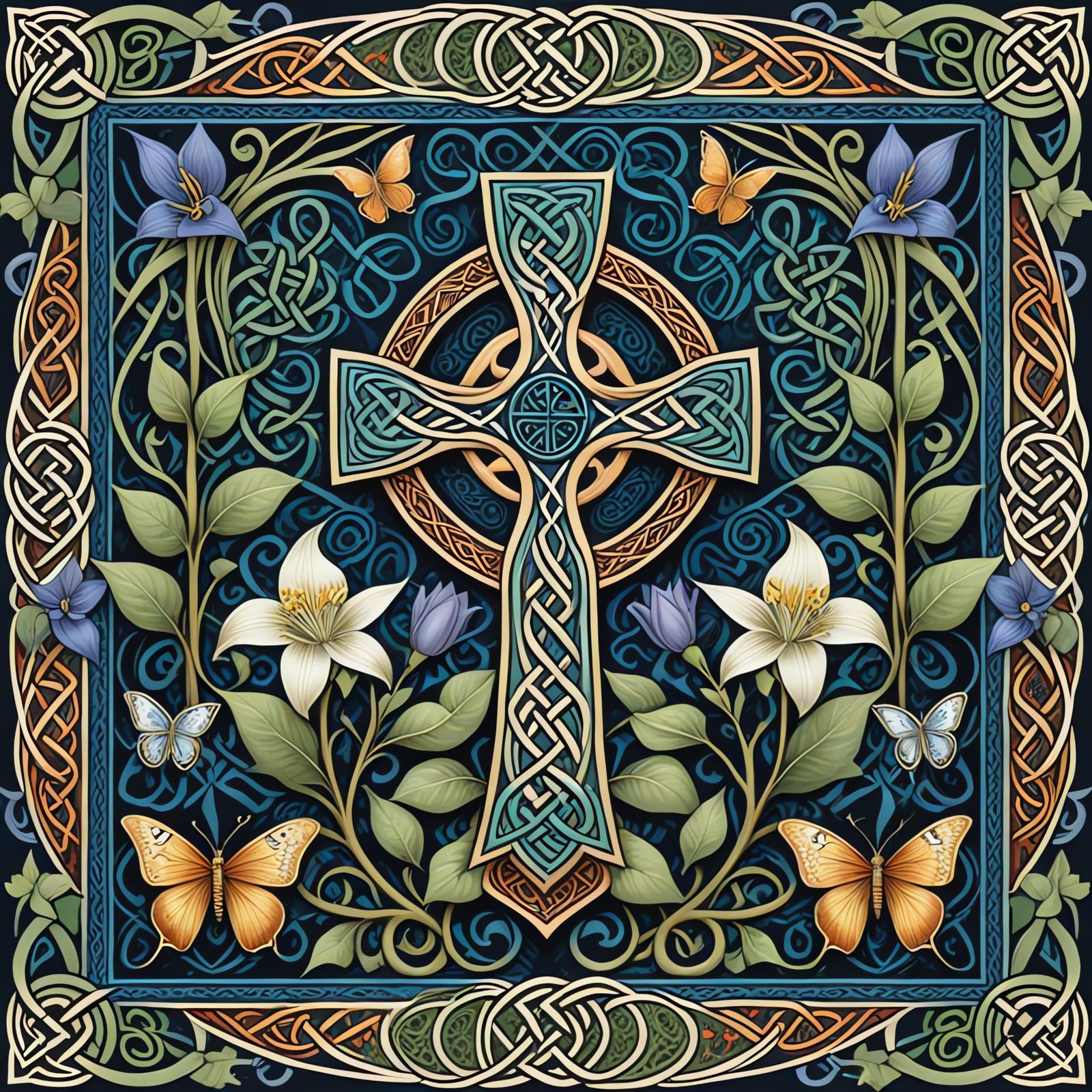 Vibrant Celtic Pattern with Whimsical Creatures and Intricat...