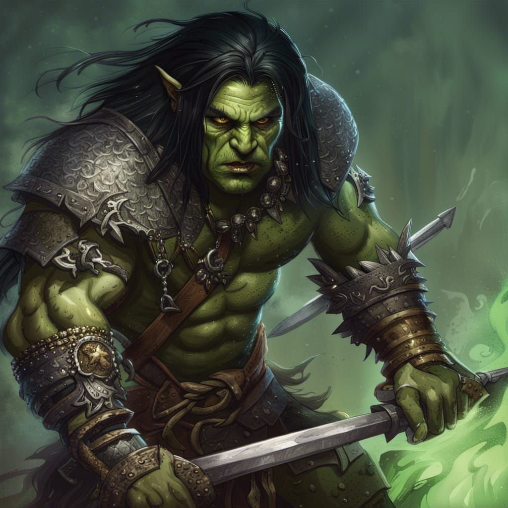 Half-Orc Barbarian Cuts Goblin in Two