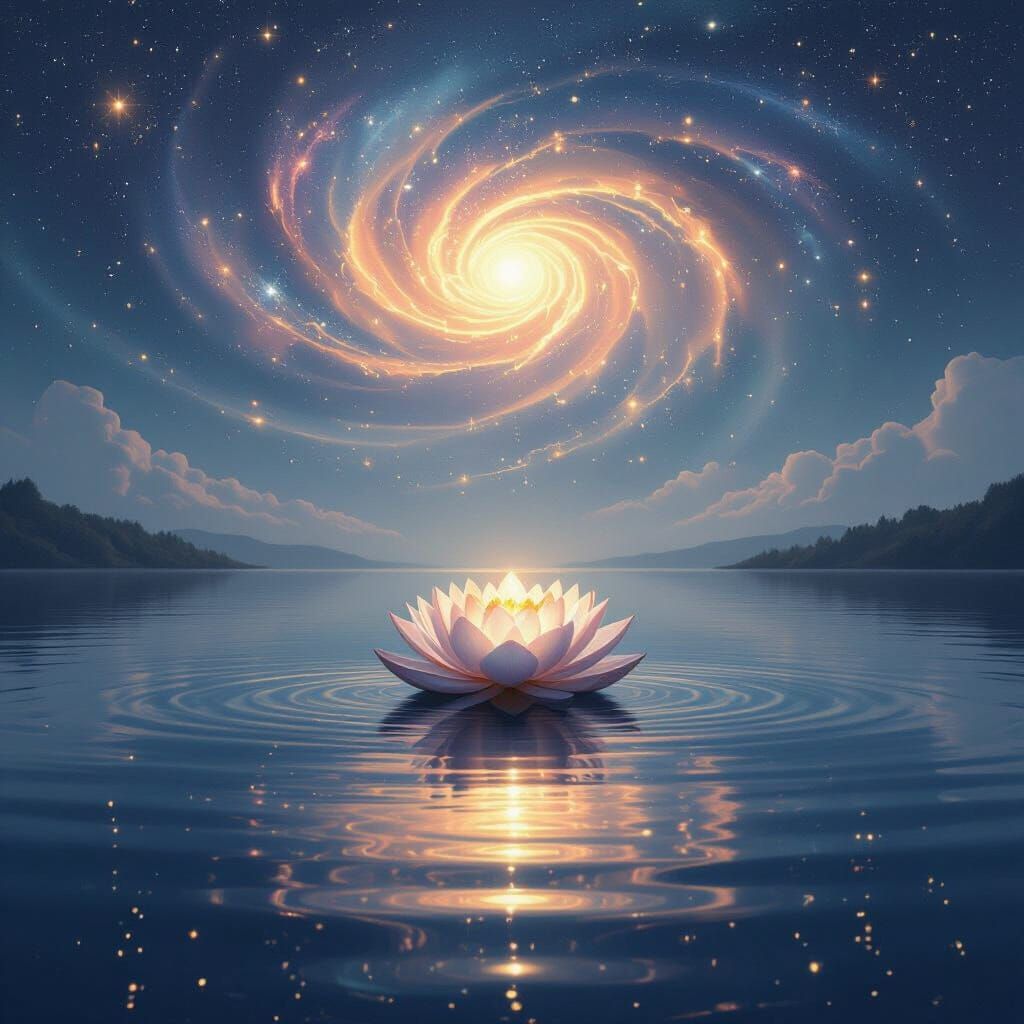 Cosmic Lotus on Reflecting Lake