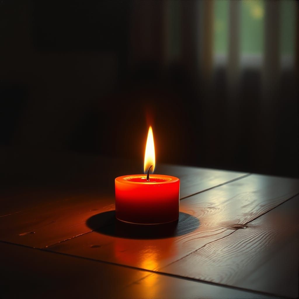 Vibrant Red Candle Burns Brightly on Dark Table